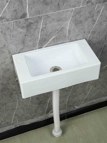 XRB2050 Lavabo da Parete Rettangolare in Resina, 40x20x11cm/15.7x7.9x4.3inch Mini da Bagno per Guardaroba WC Bianco 75cm Conduttura Fognaria