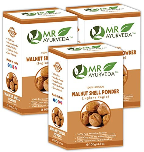 Polvere di guscio di noce, polvere di guscio di noce per scrub, polvere di guscio di noce per pelle, polvere di guscio di noce per capelli (100 g (confezione da 3)