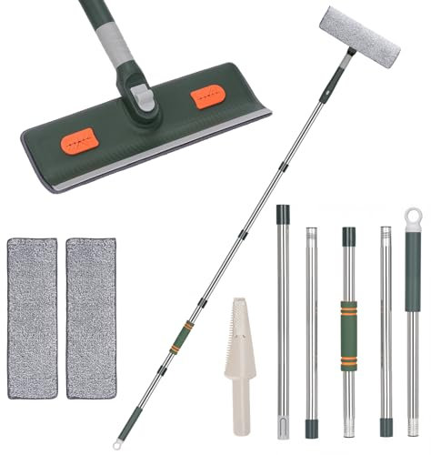 Fensterreiniger Teleskop Fensterputzer Fensterwischer Fensterabzieher Mit Teleskopstange Fenster Reinigungsgerät Innen Und Außenhochfenster（5Gliedriger Teleskopstiel 2Ersatzlappen 1Schaber）