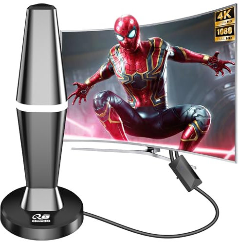 2025 Antenne TV Intérieur Puissante TNT,36DBI 450 km Réception Antenne TNT avec Amplificateur de Signal à Gain Élevé, Réception Longue Portée à 360° pour 1080P 4K DVB-T DVB-T2 VHF UHF