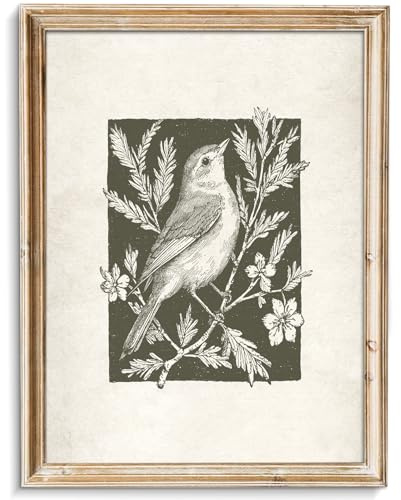 Wall Art Canvas Print Vintage Bird Wall Art Canvas Sparrow Farmhouse Pictures Neutral Sketch bird Canvas Oil Painting Nursery Decor Modern Home and Bedroom Decoration (8 x 10 UNFRAMED)