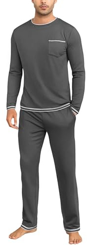 Demegimi Pyjama Herren Lang Schlafanzug Baumwolle Zweiteiliger Pyjamaset Winter mit Unifarbenem Langarmshirt und Pyjamahose
