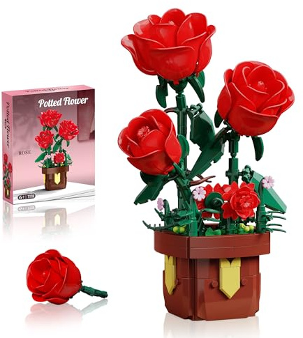 TYCOLE Roses Flowers Botanicals Building Set,Artificial Plants Bonsai Building Blocks for Adults,Indoor Home Office Decor,Christmas Birthday Gift for Adults Women,Girls age 8-12(307Pcs)