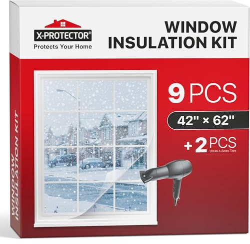 X-Protector Window Insulation for Winter - 9 Pack 42in x 62in - Clear Window Insulation Kit - Perfect Sealer from Cold - Plastic Thermal Cover to Keep The Home Warm!
