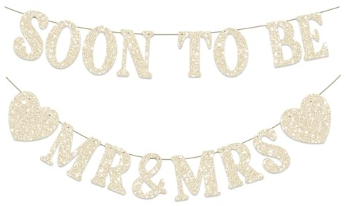 Daxolanz Gold Glitter “Soon to Be Mr & Mrs” Banner, Pre-Strung Engagement & Bridal Shower Decoration for Wedding Parties, Bachelorette & Couples Celebrations