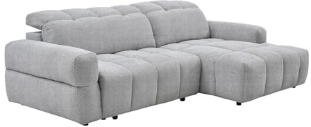 Vente-unique-Divano angolare destro relax con seduta scorrevole elettrica in tessuto grigio CARIALA