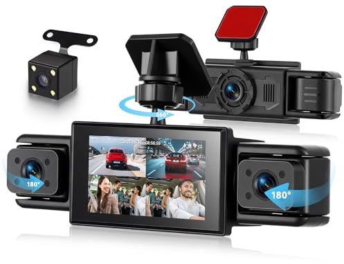Rimoody 4 Kanal 360 Grad Dashcam Bil, med 4 Kamera 1080P Fram och Bak Vänster Höger, 3 tums 1080P Dash Kamera Bilkamera med IR Nattsyn/Loop Video/24H Parkeringsövervakare/Inkörshjälp