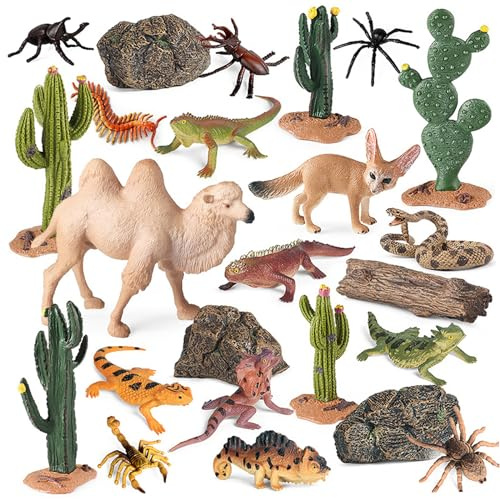 Grtheenumb Juguetes para Animales|Figuras de Animales del Desierto, Juego de 24 Juguetes de de plástico educativos realistas para niños, niñas y niños