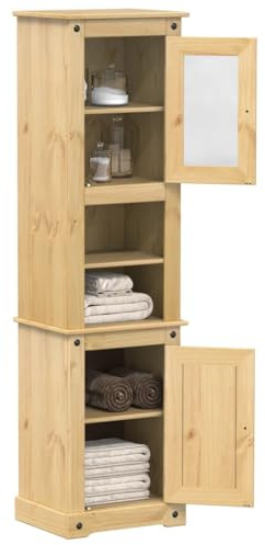 Bendmaxx Badskåp Corona av massiv furu honungsvax 50 x 40 x 185 cm med metallhandtag, förvaringsutrymme för badrum, toalett, ordning, hylla