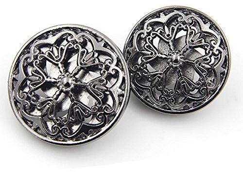 10PCS Botón de la Ropa - Botón de Costura Redondo del Botón del Metal de la Caña del Metal de la Flor Hueco de la Manera (23mm Negro)