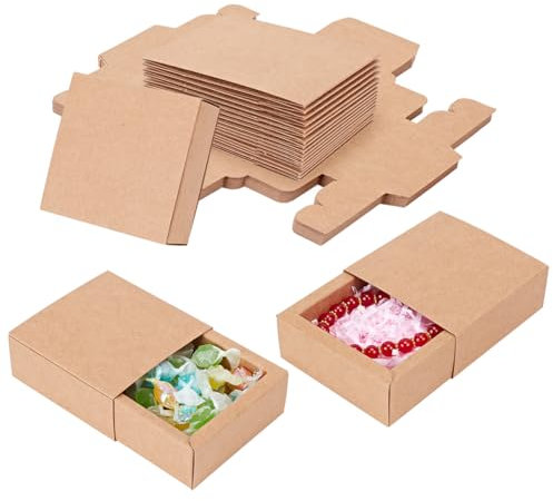 BENECREAT 20 Pack Kraftpapier Schublade Box, 8.3x8.3x3.3cm Brown Festival Geschenkverpackung Kasten für Schmuck Speicher Display, Hochzeit, Valentinstag