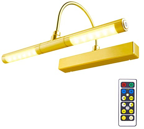 BIGLIGHT trådlös batteridriven och ljus LED-tavellampa med fjärrkontroll, 33 cm roterbart ljushuvud med 3 belysningslägen, dimbar lampa med timer för konst såsom tavlor, foton, bildramar och porträtt, koppar