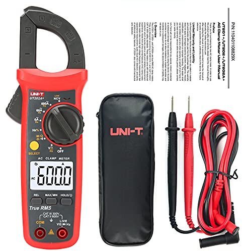 UNI-T UT202A+ Medidor de pinza digital 6000 cuentas Rango automático RMS verdadero; Luz de fondo; Multímetro NCV