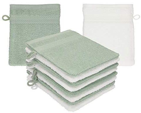 Betz paket med 10 tvättvantar premium 100 % bomull 16 x 21 cm höggrön – vit