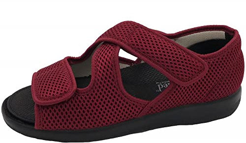 OrtoMed Klettschuhe Senioren Sandale Hausschuh Klettsandale, Rot-Mesh, EU 40