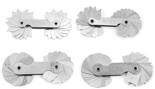 4Pcs Medidor de Radio, Herramienta de Medición de Radio, Juego de Calibradores de Radio, Herramienta de MedicióN de Calibre Filete de Radio de Acero Inoxidable R0.3-1.5 / R1-6.5 / R7-14.5 / R15-25