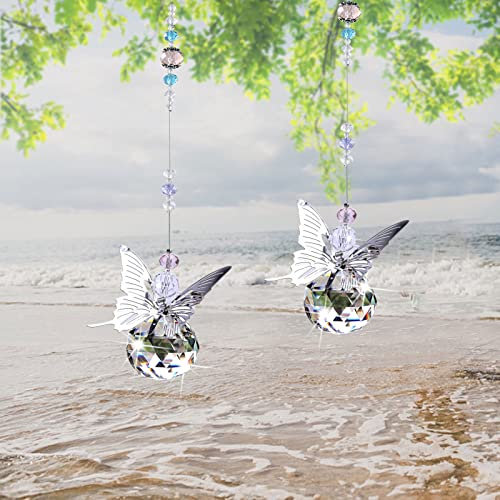2 Pièces Boule Cristal Feng Shui, Cristal Pendentif, Arc-en-Ciel Cristal de Verre Hang-Gouttes, Suncatcher à Poser pour Maison Bureau Jardin Voiture Fête Noël Mariage Décor