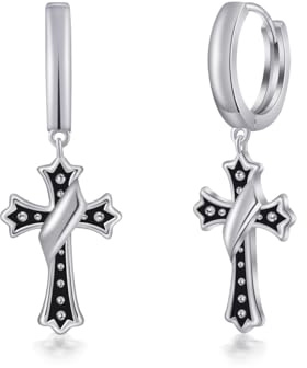 PHNIBIRD Orecchini Cerchio da Uomo con Neri Con Pendente a Croce Unisex Orecchini Pendenti per Regalo di Compleanno Delicati Gioielli