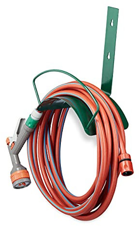 Relaxdays 2 x Schlauchhalter Wand, Metall, Wandhalter für 5/8 Zoll (15 mm), 60 m Gartenschlauch, Gartenschlauchhalter, grün