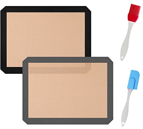 2 Tappetini da Forno Resistenti Alle Alte Temperature Con Spazzola per Olio e Spatola a Metà Bordo - Tappetino in Silicone Antiaderente