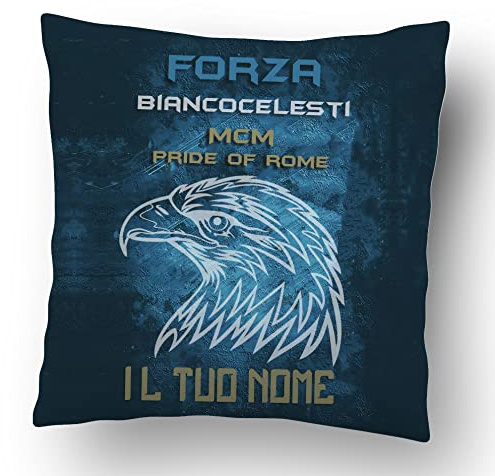 Generico Forza Biancocelesti Cuscino Personalizzato con Nome Idea Regalo Squadra del Cuore Tifosi MCM Papà Nonno Natale Compleanno Calcio Pallone Decorazioni Casa Divano Letto Retro Colorato