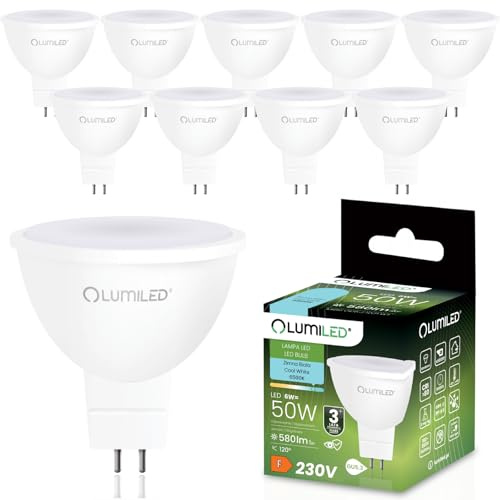 Lumiled 230V GU5.3 LED Lampen Leuchtmittel Spot 10 Stück Set, MR16 6W (entspricht 50W) 6500K Kaltweiß 580 Lumen 120° Abstrahlwinkel Spots Glühbirnen