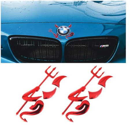 JNNJ 2 Pezzi 3D Auto Adesivo Diavolo Emblema, 3D Cromo Teufel Logo Adesivo per Auto Emblema, Adesivo Auto Resistente Alle Intemperie Decorazione Diavolo, Adesivi Di Moda per Camion E Moto(Rosso)