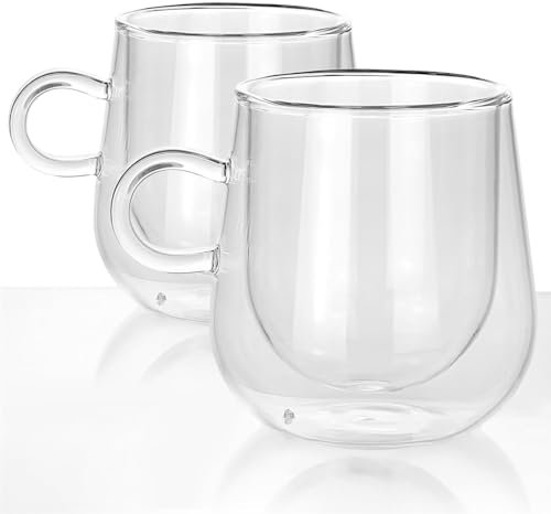 BERA HOME Double Walled Glass Set of 2 With Handle, Coffee Mugs, Thermo Glass for Hot Drinks, Latte, Cappuccino and Tea (275 ml)