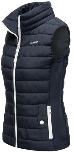 MARIKOO leicht gefütterte Damen Steppweste Übergangsjacke mit elastischen Rippbündchen an der Seite und hohem Kragen Reimii Navy Gr. M