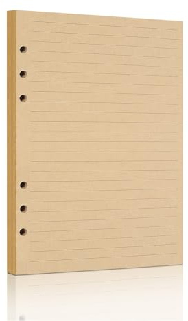 A5 linjerat vintage kraftpapper, vintage flipchart bindpapper, för 6-ringsbindare planeringsresedagenbok, 80 ark (160 sidor) (Kraft linjerat, A5)