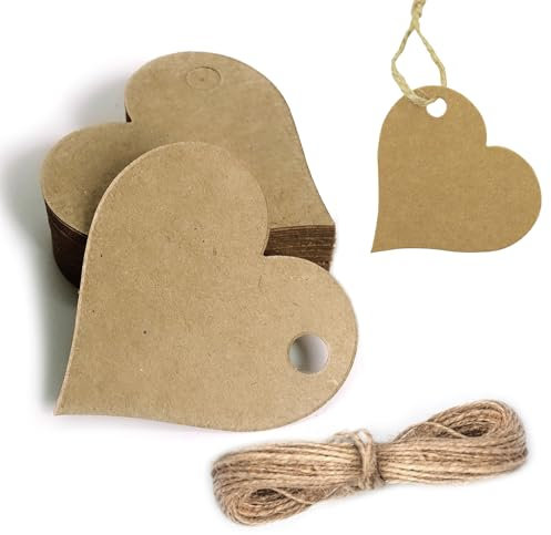 Geschenkanhänger Kraftpapier Anhänger Papier 100 Stk Geschenkanhänger Herz Hochzeit Papieranhänger zum Beschriften mit Juteschnur