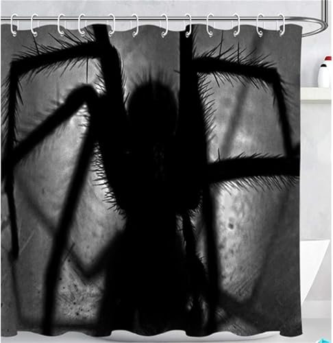 3D Tenda Doccia 180x180 cm Nero, Tenda Doccia Antimuffa Ragno Tenda da Doccia in Poliestere Lavabile Impermeabile con 12 Ganci per Vasca da Bagno Moderna I340