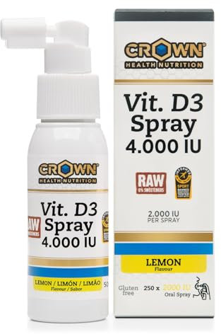 Crown Sport Nutrition Vitamina D3 Spray 4000 UI | Alta concentración (2000 UI/pulverización) | Absorción directa sublingual | 250 dosis | Sin edulcorantes | Certificado antidoping Informed-Sport