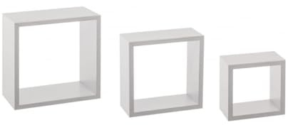 DAMDAM GO Estantería Pared en Forma de Cuadrado, Set de 3 Estantes Flotantes Juego de Baldas para Libros y Objetos de Decoración (Cuadrado-Blanco)