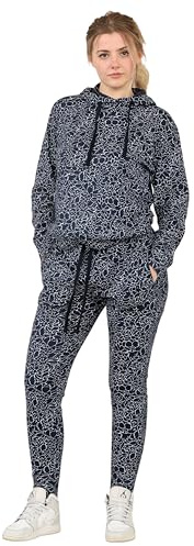 Bahob® Women’s Sportswear Set, 2 Piece Women Track Suit Hoodie and Stretch Legging Ladies Gym Wear Tracksuits Activewear Set S to XL (XL, Navy Print)