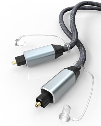 Bicmice Optical Audio Cable Nylon-Braided Toslink Optical Cable for Soundbar Stereo Systems Home Cinema Xbox/PS3/PS4/PS5 DVD Amplifier Speaker Fiber Optic Cables with 24K Gold-plated-10Ft/3M