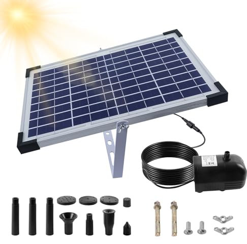 Solar Water Fountain Pump 10W 17V, 1350L/H Solar Fountain Pump Kit with Separate Solar Panel, with 8 Nozzles and 5m Cord for Garden Aquarium Bird Bath