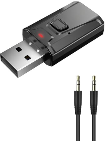 Times Mark 4-in-1 Bluetooth 5.0 Transmitter Receiver, USB Audio Adapter with 3.5 mm AUX, Plug and Play Wireless Adapter for TV, Car Stereo, PC, Speakers and Headphones