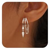 SELSHE Silver Earrings for Women,Dainty Silver Huggie Hoop Earrings Long Dangle Drop Earrings Hypoallergenic Statement Hoop Earrings for Women Trendy Silver Jewelry Women's Accessories