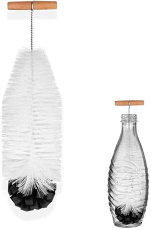 fkiZanthene goupillon bouteille 35 cm compatible avec Sodastream verre, brosse de nettoyage avec poils durs et éponge douce, manche bois long pour entretien quotidien