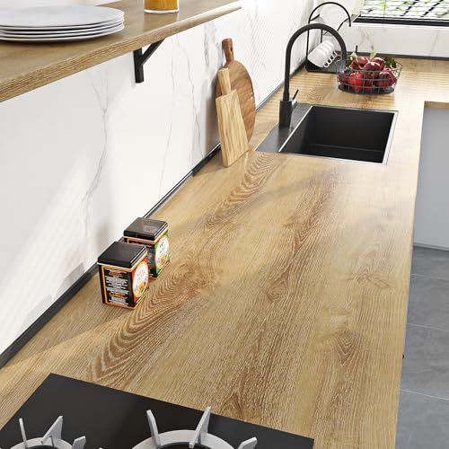 Livelynine Carta Adesiva per Mobili Cucina Effetto Legno Rovere 60CMx500CM Pellicola per Mobili Adesiva Effetto Legno Chiaro Cucina Top Cassetti Tavolo Carta da Parati Adesivi Muro Camera da Letto