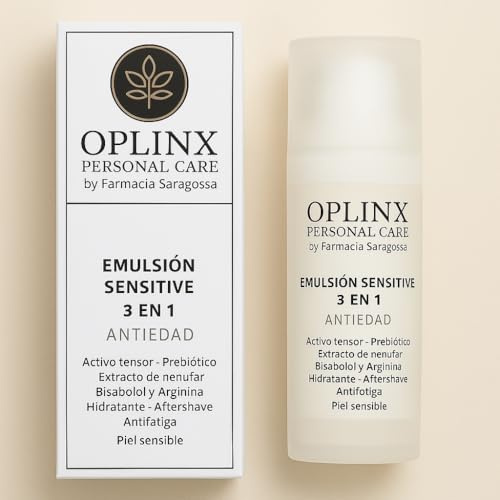 OPLINX Personal Care Emulsión Sensitive 3 en 1 Antiedad, con Activo Tensor, Prebiótico, Extracto de Nenúfar, Bisabolol y Arginina, para Piel Sensible