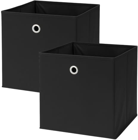 Murago 2er Set Faltbox ca. 30x30x30 cm - Schwarz - Würfel Aufbewahrungsbox faltbar Aufbewahrungskörbe Einschub Korb Boxen Wohnzimmer Stoff für Kleidung Büro Kinderzimmer Regalkorb Klappbox