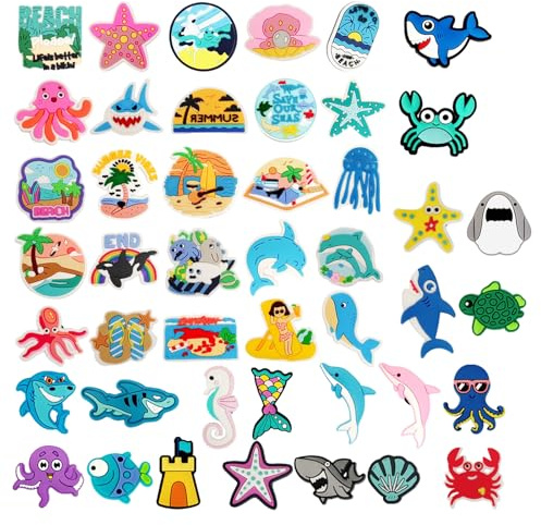 45 Pcs Charmes de Chaussure,Décorations de Plage pour l'été Pins pour Crocs,Breloque de Chaussures Accessoires de Bricolage Charm Pins Chaussures pour Hommes Femmes