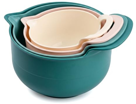 Novocloud 4piezas Cuenco para Mezclar, Tazones Ensalada Bowls Apilables Cuencos para Mezclar, Plástico Mezcla Cuencos Juego Base Antideslizante Mango Agarre Suave Apto para Lavavajillas