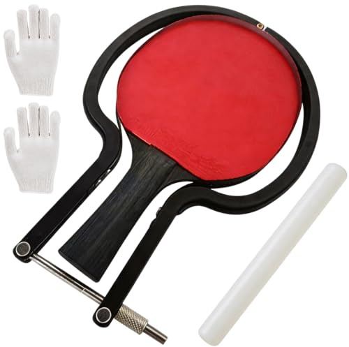 Coupe Revêtement de Tennis de Table, Kit D'outil de Coupe à Arc Réglable avec Bâton en Bois et Gant Accessoire Professionnel pour Découper Les Revêtements de Ping Pong Universel pour Raquettes