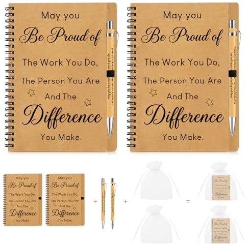 QBEJIME Thank You Gift for Women, 2 Sets Appreciation Notebook and Pen and Organza Bag, Thank You Teacher Gifts, Retirement Gifts for Women, Leaving Gifts for Colleagues, Friends Presents