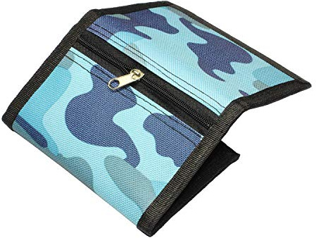 RFID Slim Camouflage Wallet For Kids/Trifold Wallets for Men/Mini Trifold Coin Purse with Zipper for Kids - BLUE