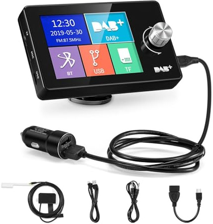 LEXXSON DAB Adapter für Autoradio Mit 2.8 Zoll Farb LCD Display DAB+ FM Radio Bluetooth Freisprechanlage TF Karte Und FM Transmitter Aux In/Out Für DAB Nachrüsten Im Auto MP3 Player