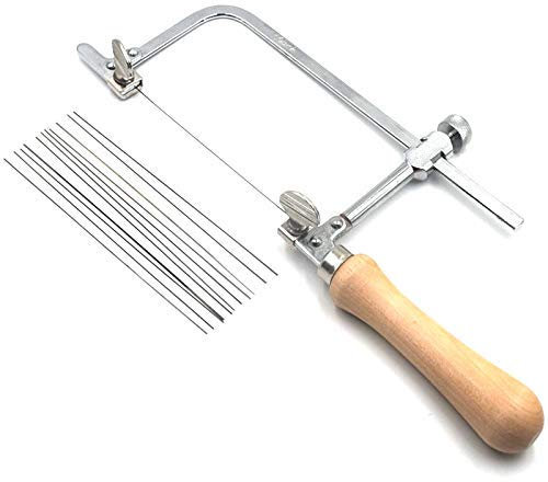 Tuoservo Sega regolabile professionale, telaio per sega da gioielliere, manico in legno, lama in metallo, 12 denti